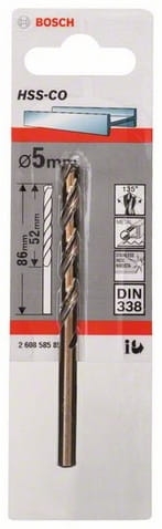 B.Wiertło metal HSS-Co  5,0x52x86