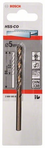 B.Wiertło metal HSS-Co  5,0x52x86